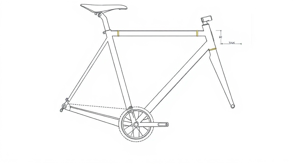 바텀 브래킷을 기준으로 스택과 리치가 수직, 수평선으로 표시된 자전거 프레임 지오메트리 도면