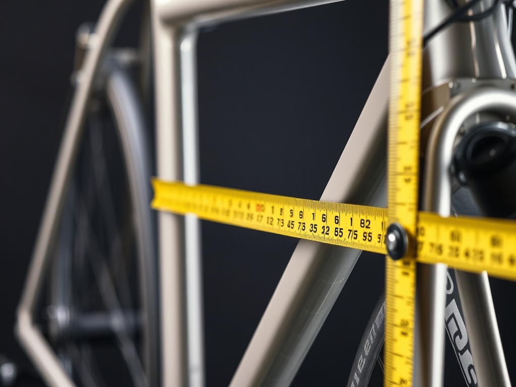 줄자를 이용하여 자전거 프레임의 치수를 정밀하게 측정하는 모습