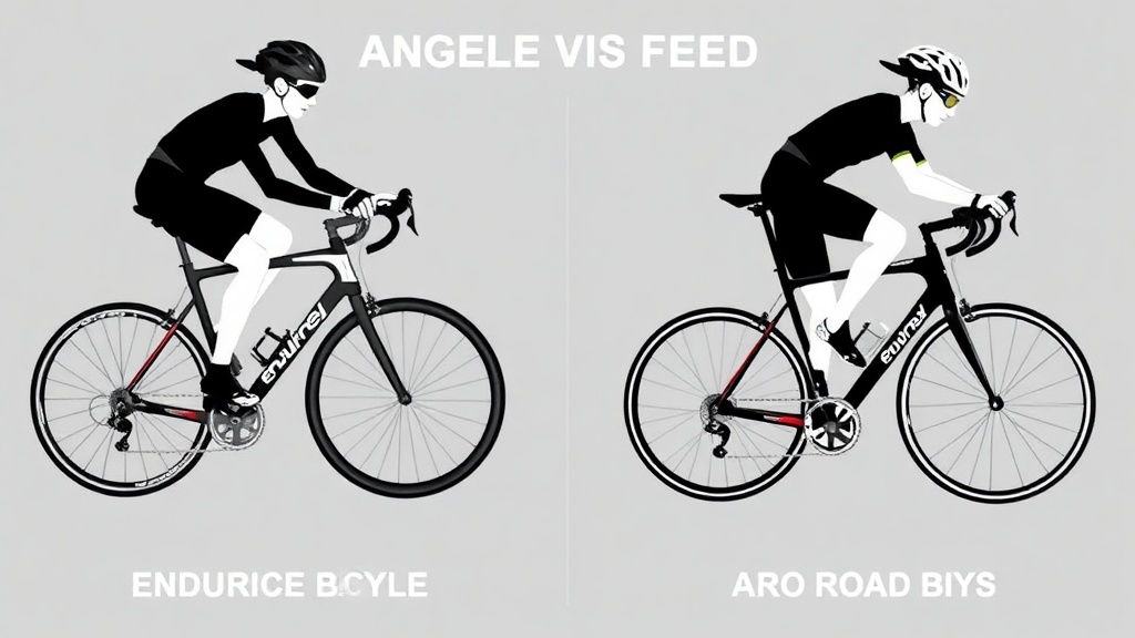엔듀런스 자전거와 에어로 로드 자전거의 라이딩 포지션 및 상체 각도 차이를 보여주는 비교도